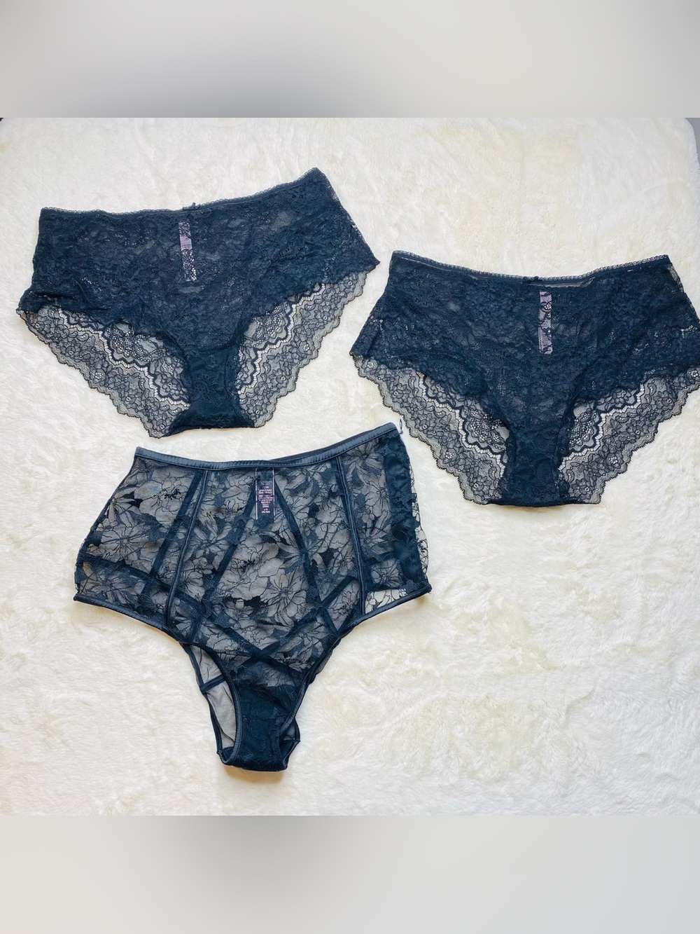 Victoria’s Secret Panty Bundle Large 3 Pc Black Lace Cheeky Dream Angels Very Se